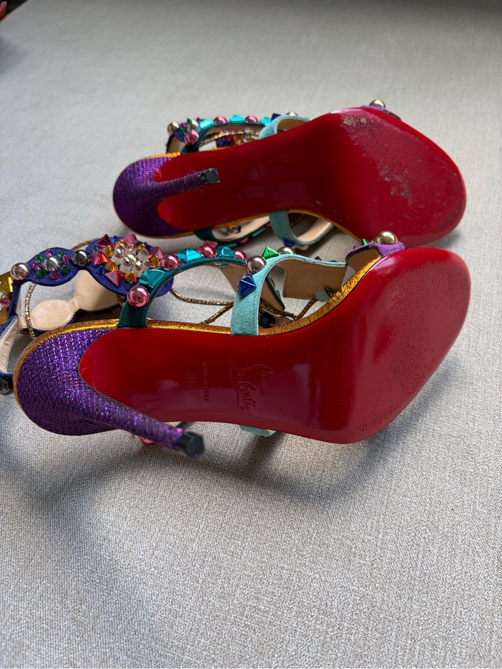 Christian Louboutin Multicolored Jeweled Stiletto Sandals - Picture 5 of 5